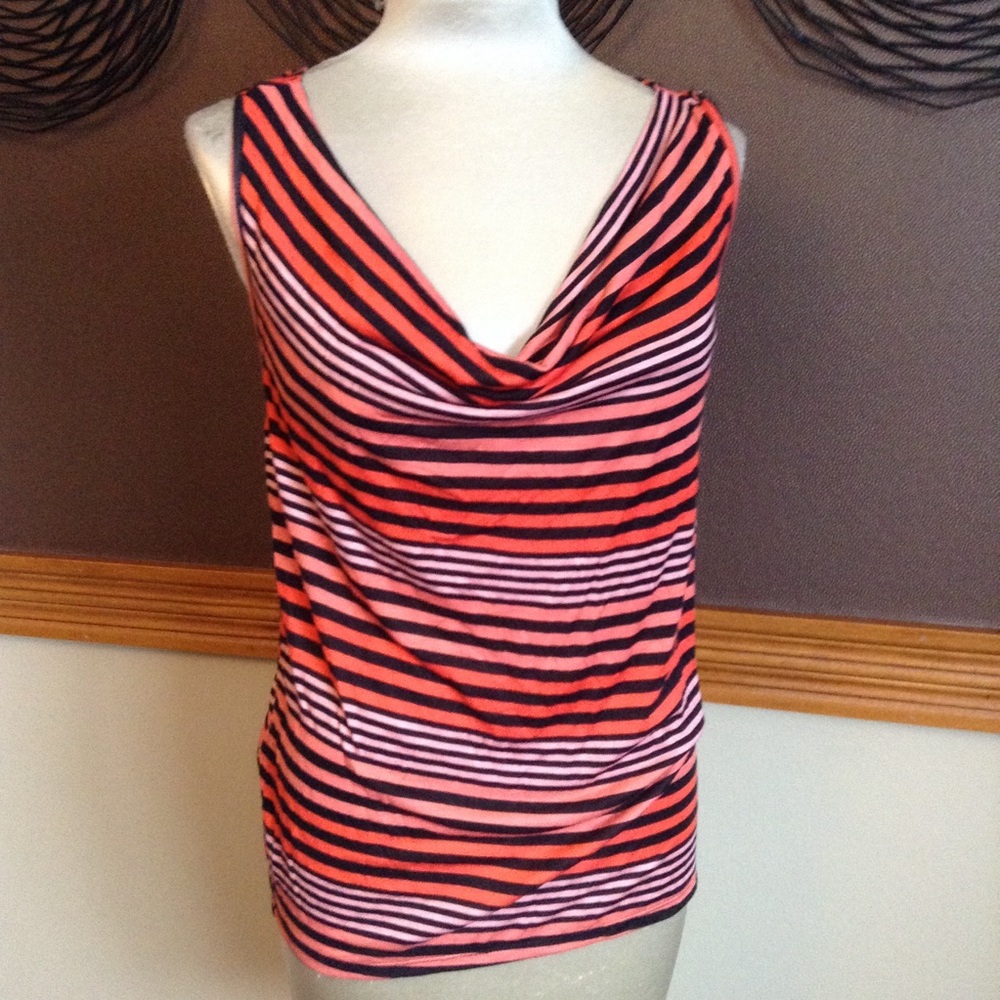 soft S POINT pink striped drape neckline top S M